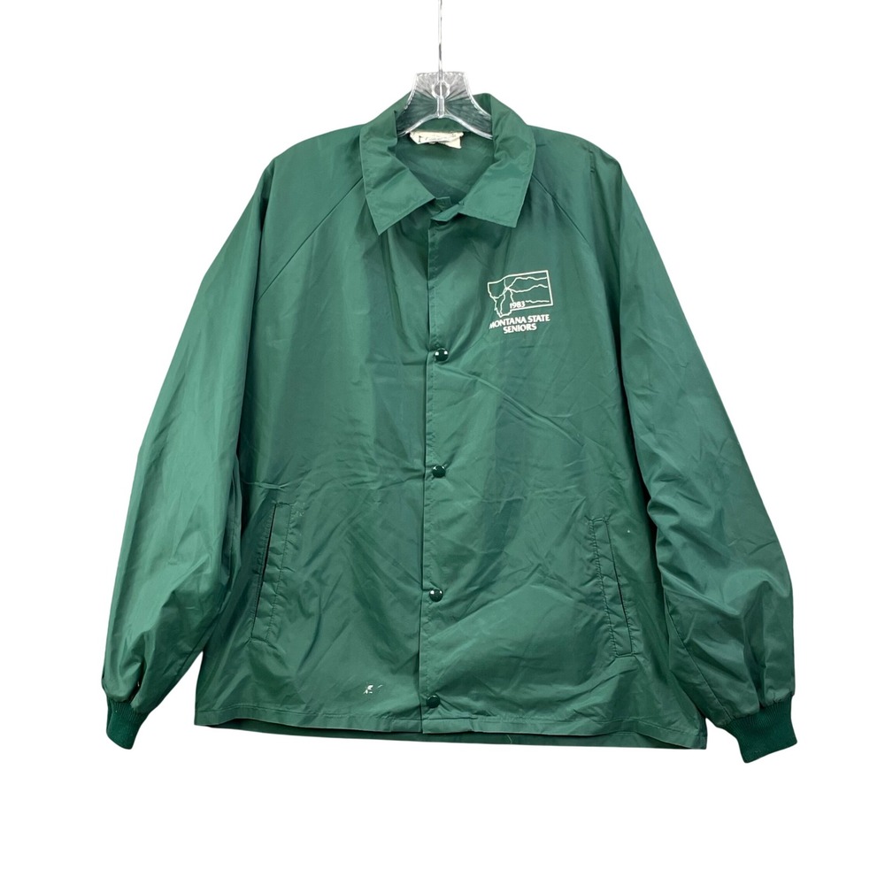 Forrester's Coaches Jacket Mens L Green 1983 Montana State Seniors Vintage Nylon